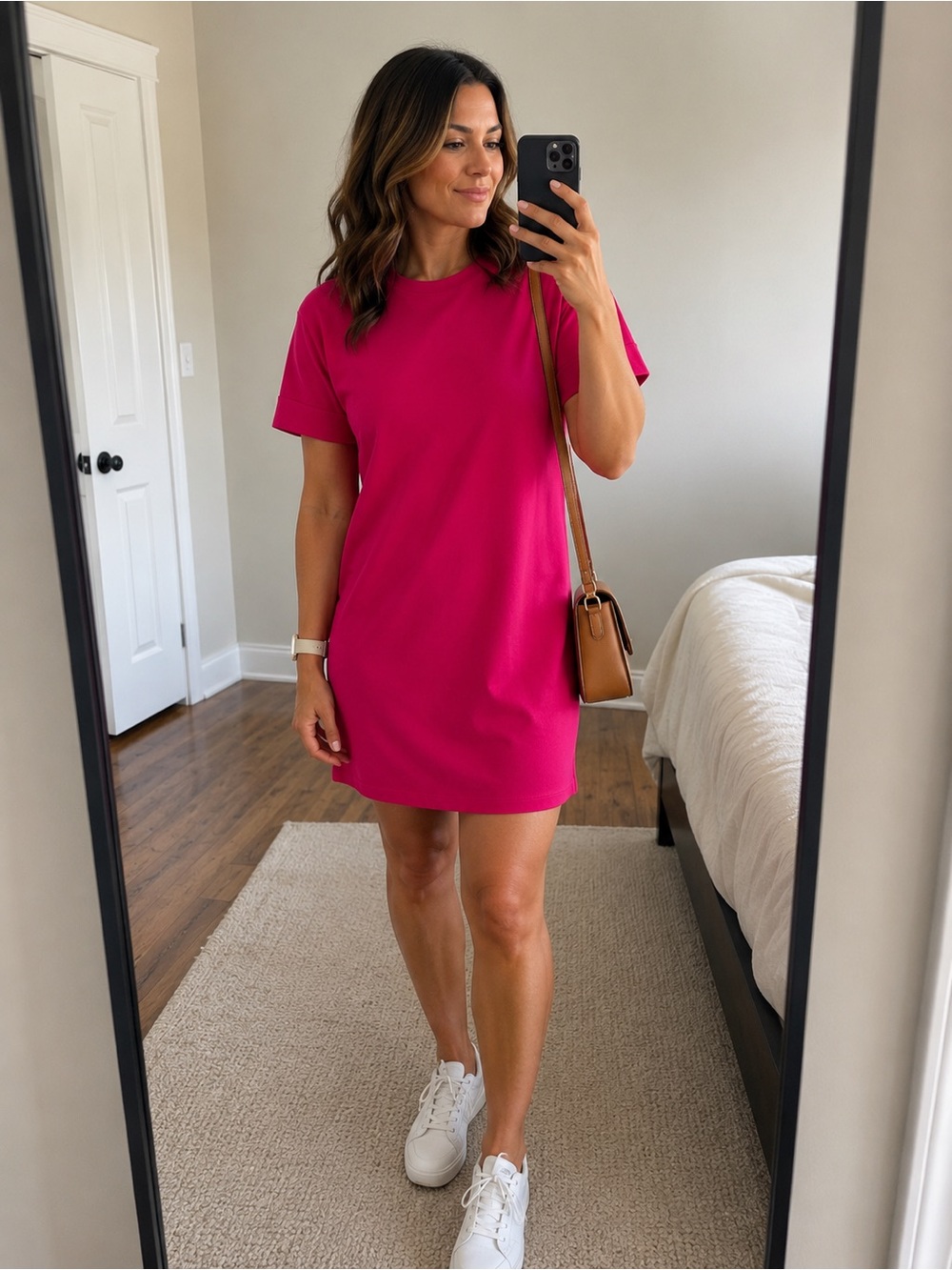 Zara Hot Pink Short-Sleeve Mini Dress - Picture 1 of 4